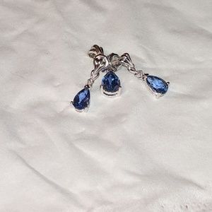Blue Sapphire 10kt w gold Pendant+Earrings set